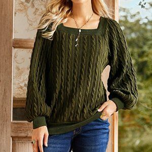 Dark Green Balloon Sleeve Square Neck Tunic by Suzanne Betro Signature line